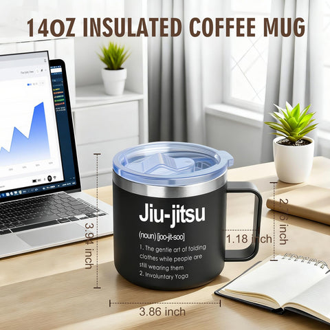 Jogskeor Jiu Jitsu Insulated Mug rugged enough for outdoor training and travel.