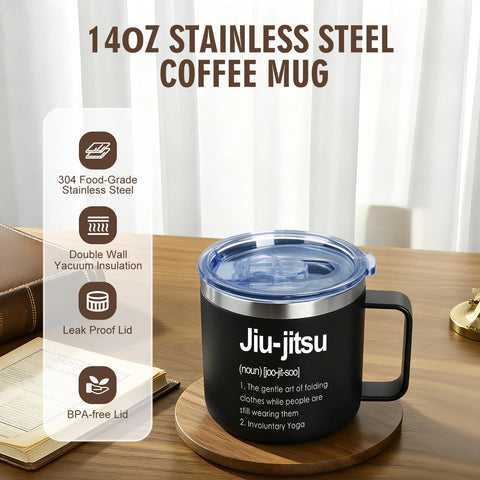 Jogskeor Jiu Jitsu Insulated Mug stainless steel construction for durability.