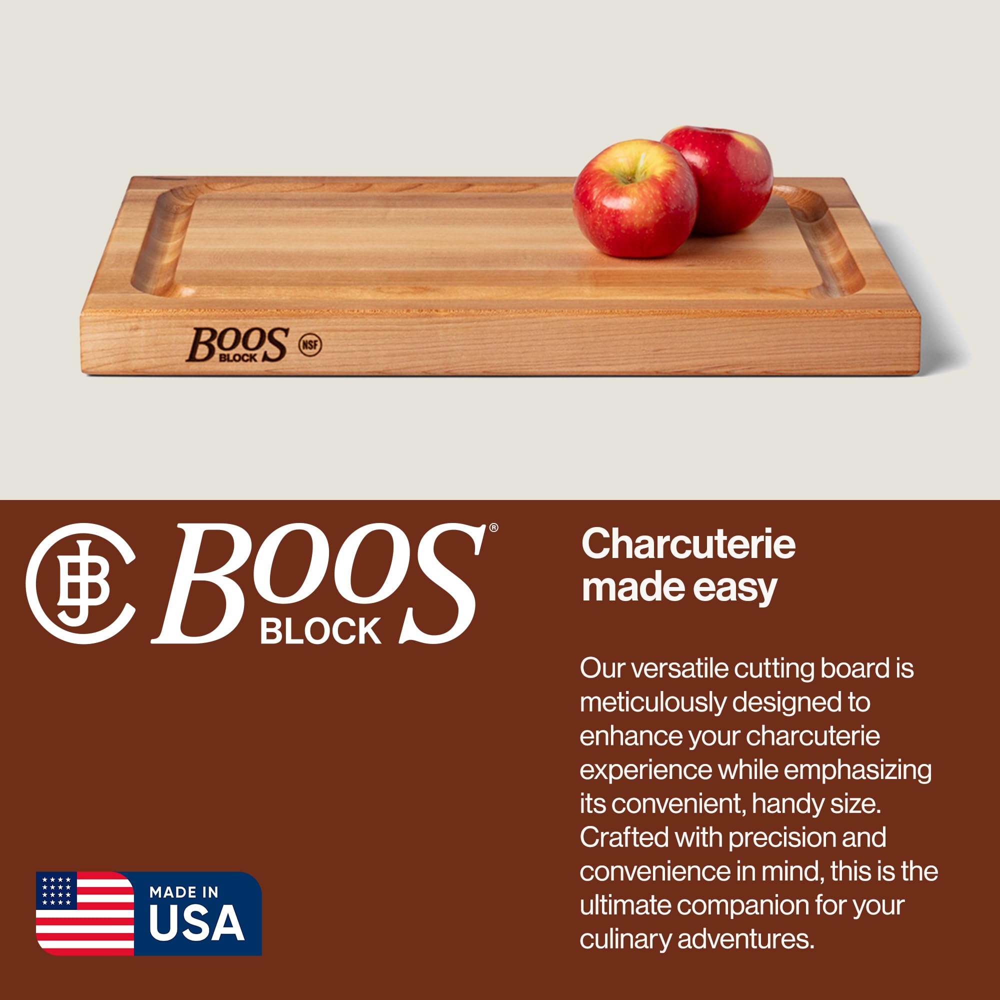 Thick 1-1/2 inch profile on John Boos cutting board ensures stability