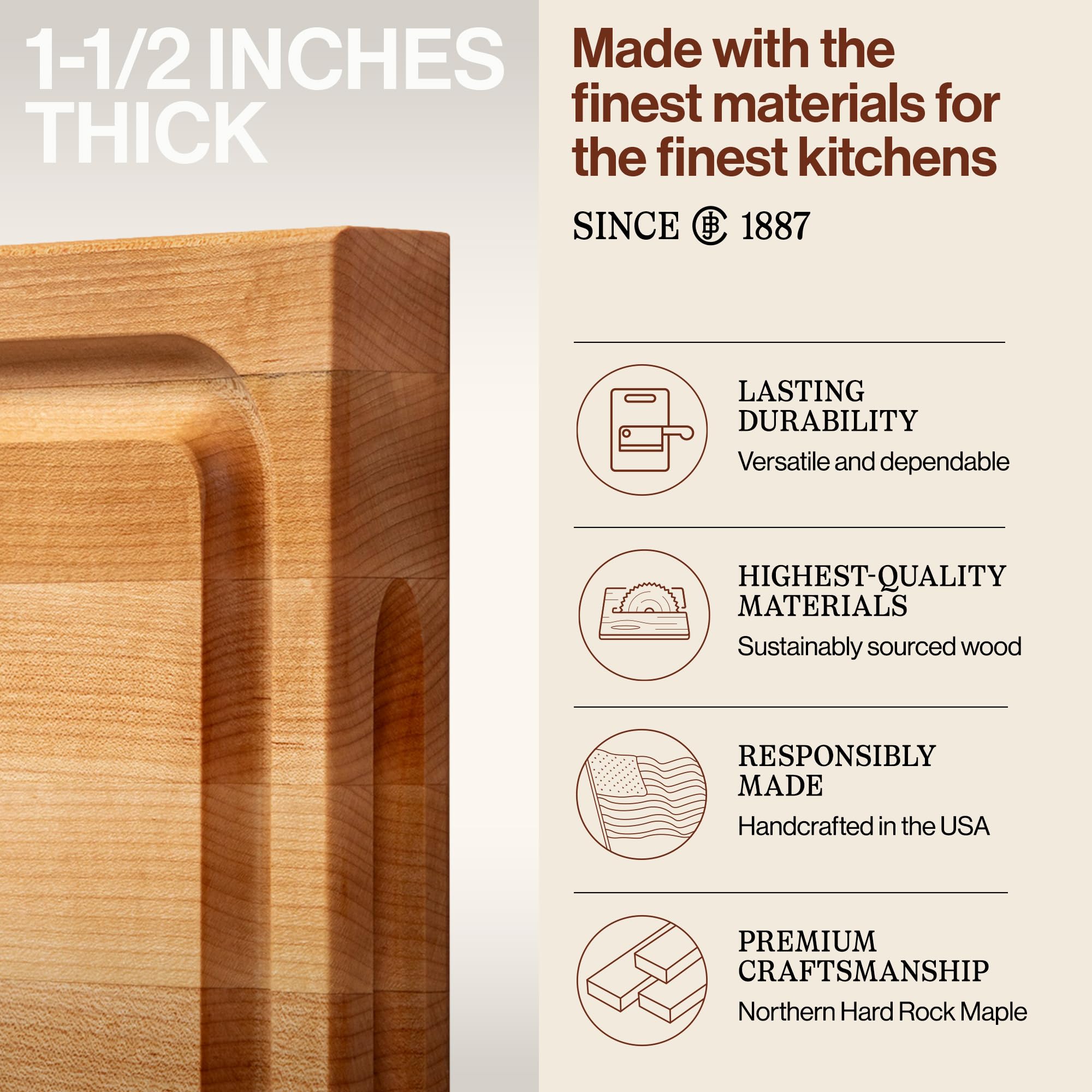 Edge-grain construction on John Boos BBQ Series board for durability