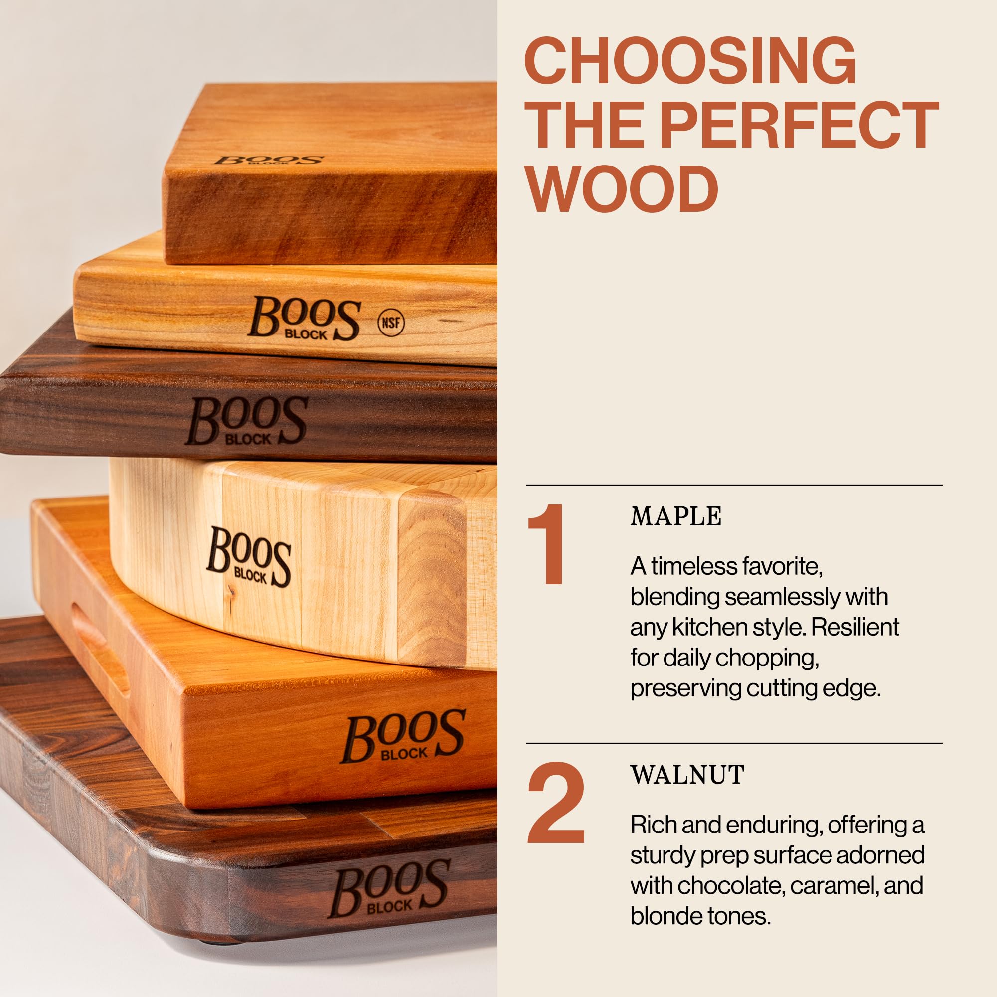 Oil finish details on John Boos BBQ Series highlight natural wood grain