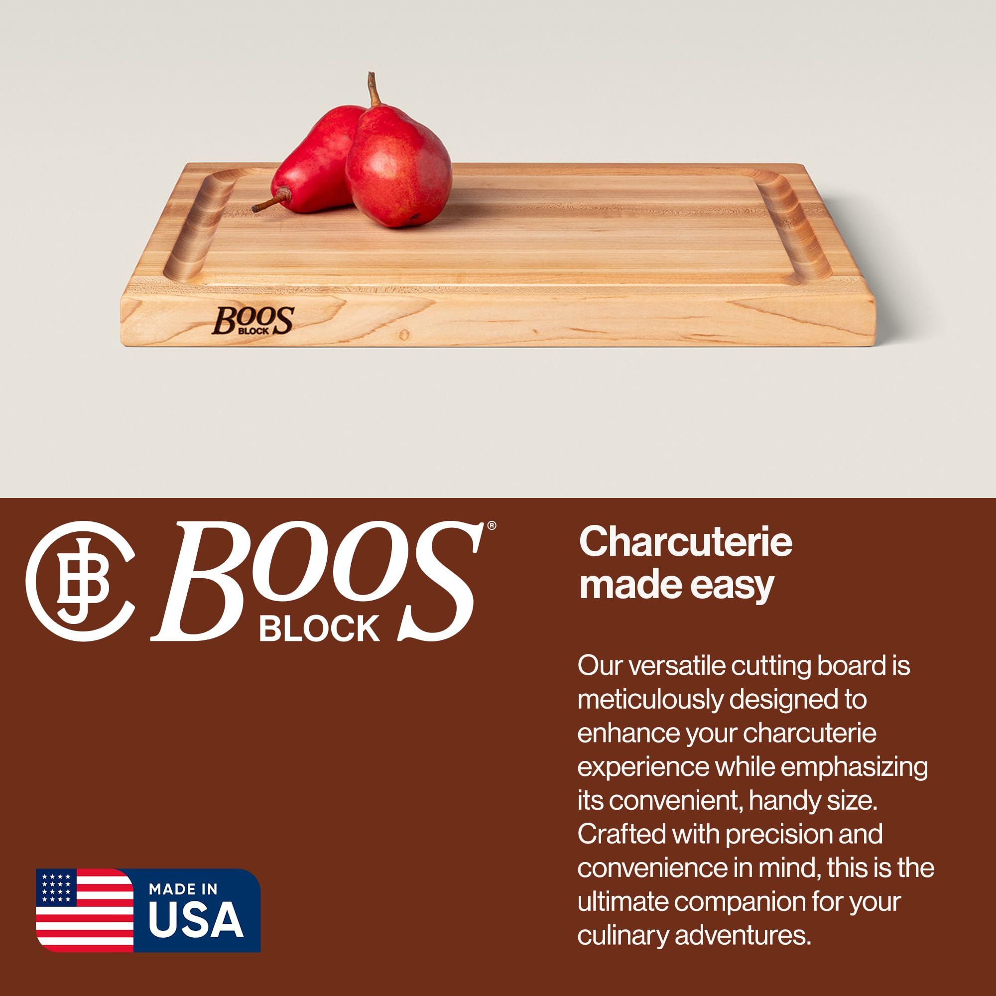 John Boos CB Series 1.5-inch thick board adds stability during heavy chopping.