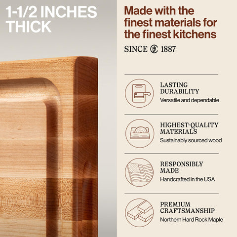 John Boos CB Series edge-grain maple surface for durability and knife-friendliness.
