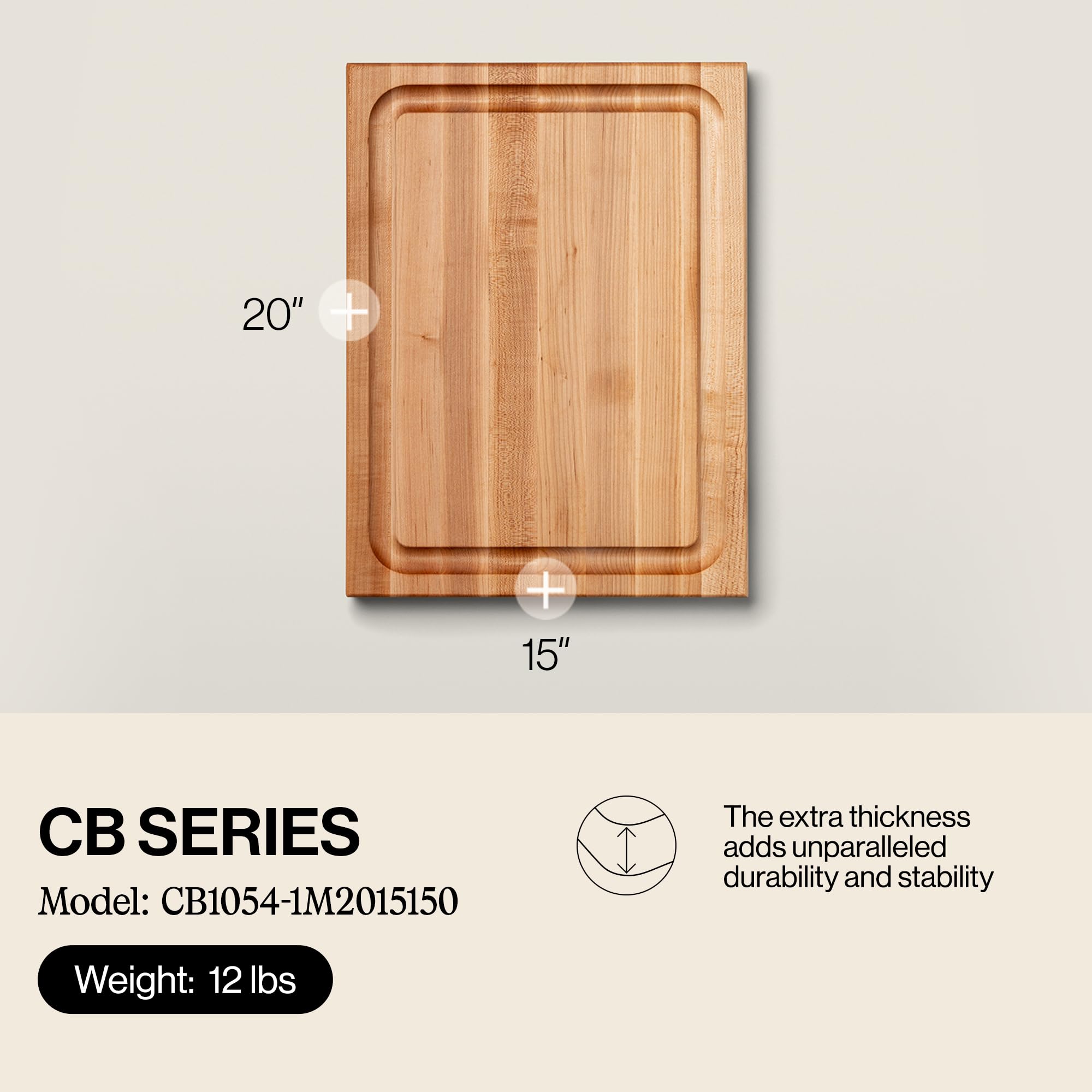 John Boos CB Series reversible maple board with dual work surfaces for versatility.