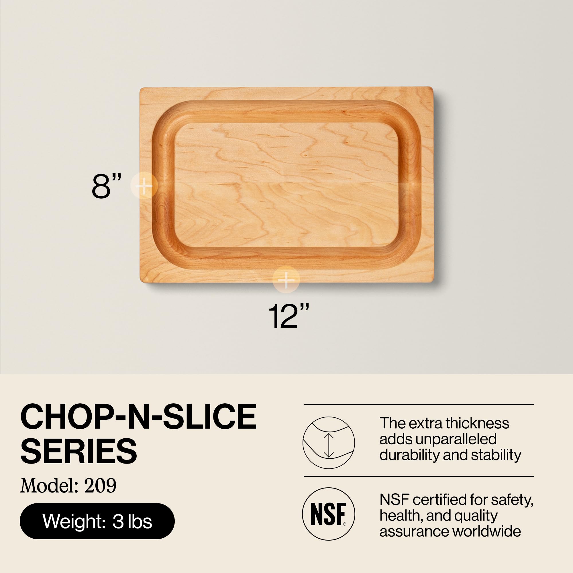 John Boos maple cutting board with juice groove helps catch liquids during prep.