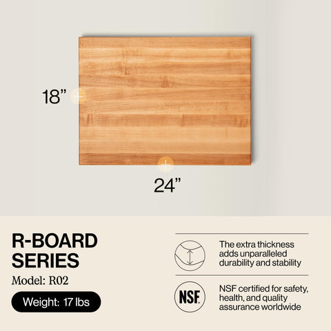 John Boos R-Board edge-grain construction enhances longevity and knife-friendly contact.