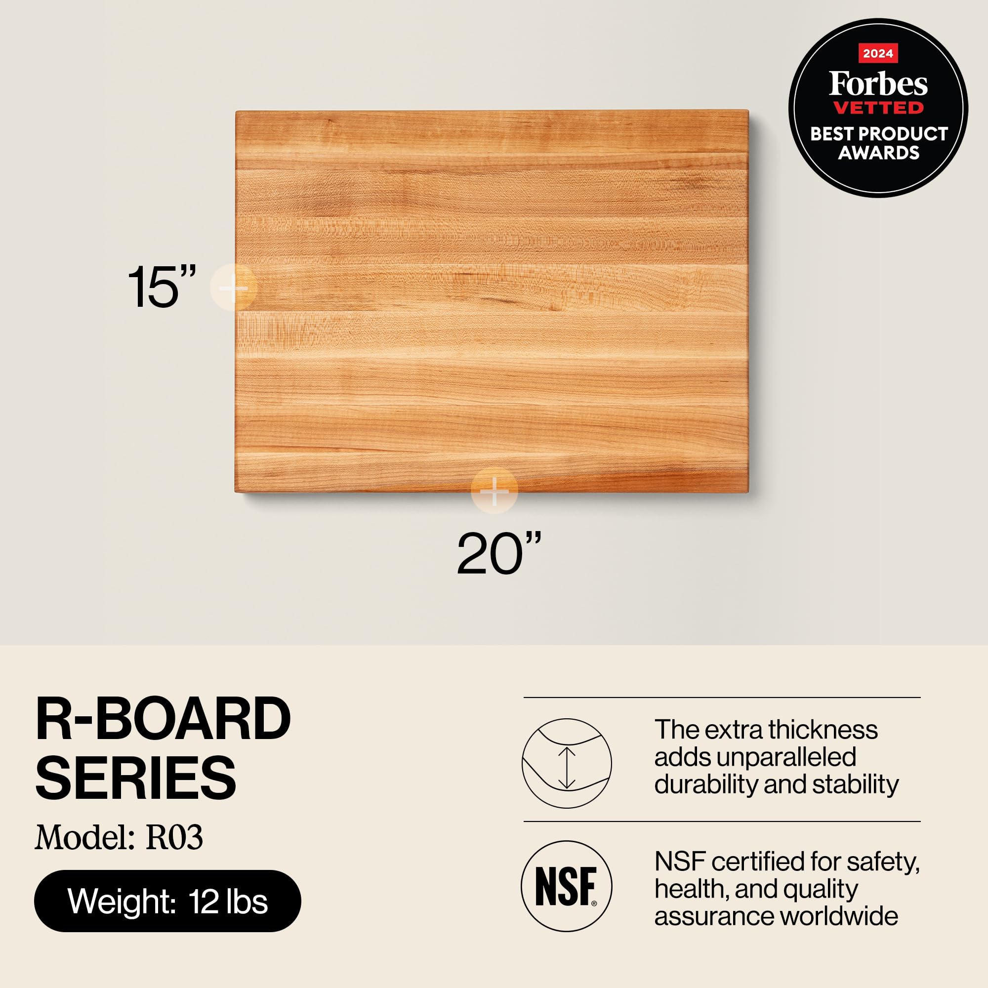 John Boos R-Board edge-grain construction provides a durable, knife-friendly cutting surface.
