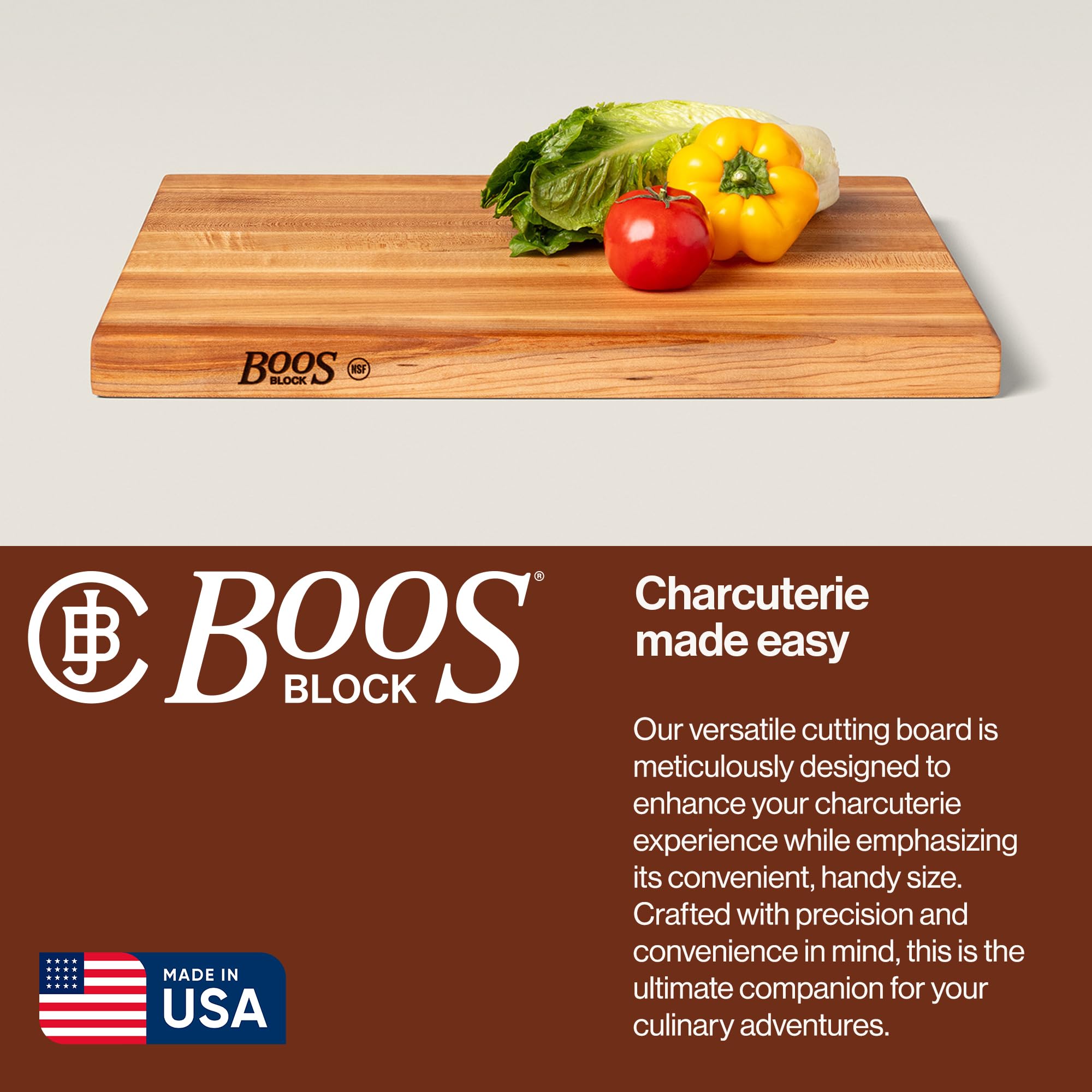 John Boos R-Board recessed finger grips for secure lifting and transfer.