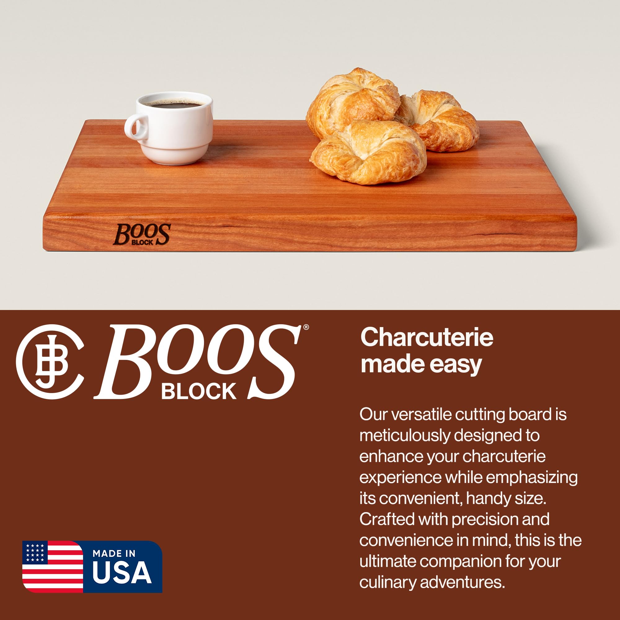 John Boos R-Board with oil finish preserves wood’s natural beauty.