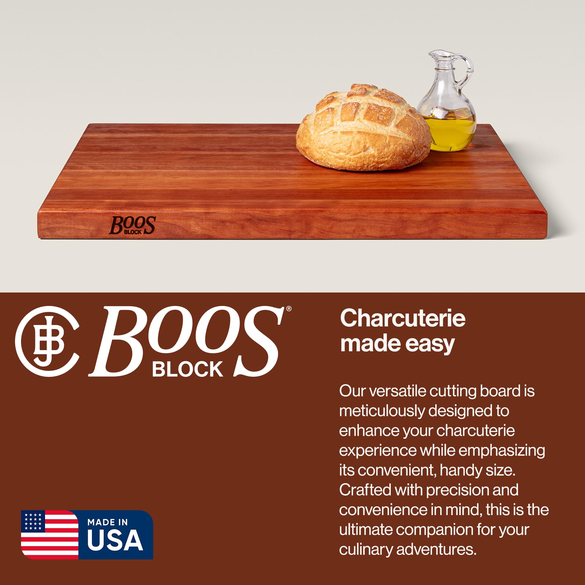 John Boos R-Board one-and-a-half-inch thick board provides stable chopping surface