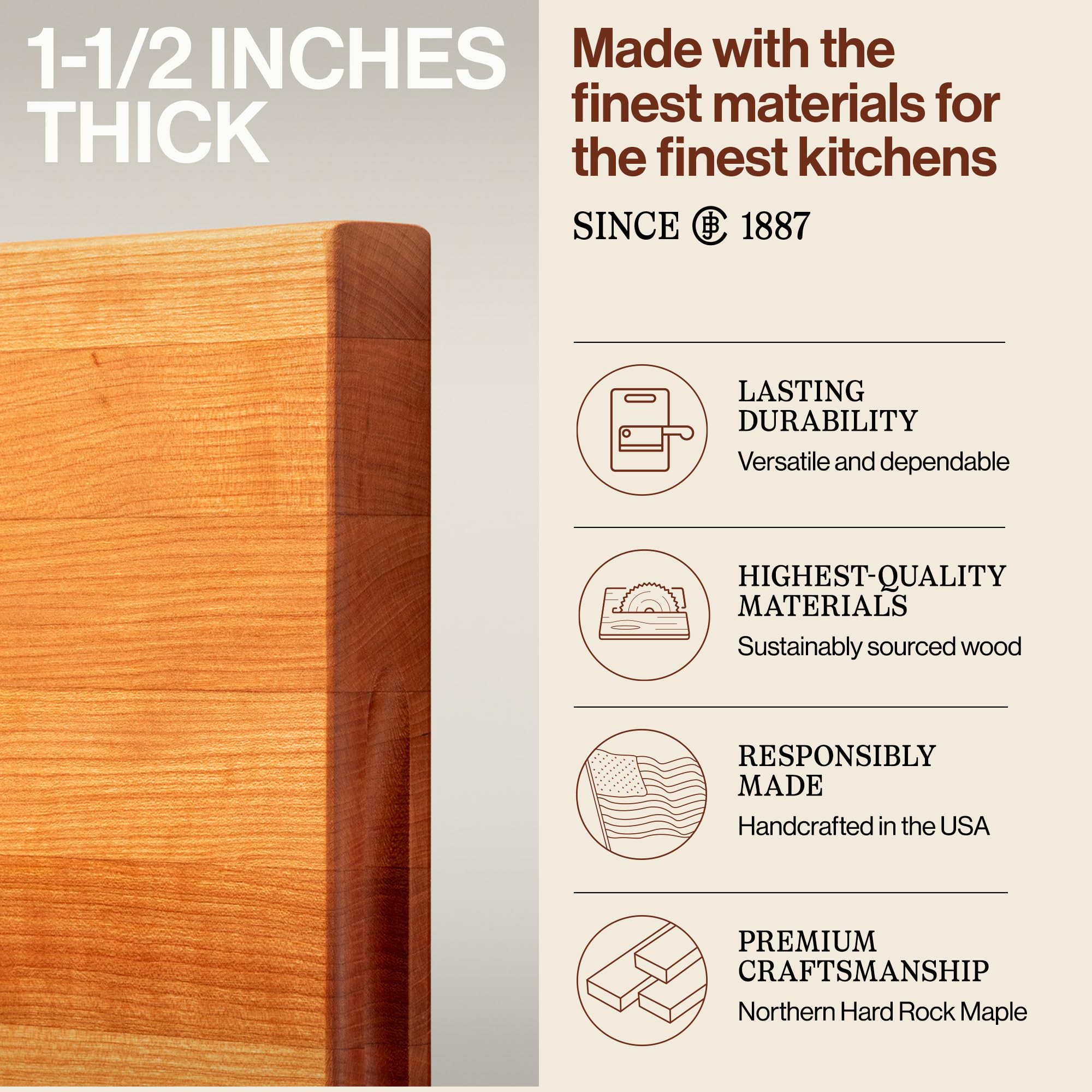 John Boos R-Board reversible sides provide versatile slicing and serving options.