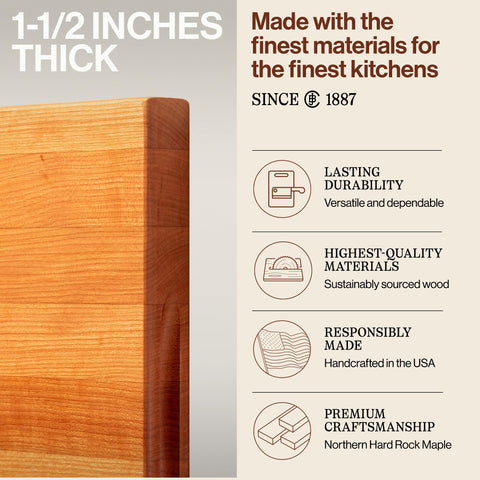 John Boos R-Board reversible sides provide versatile slicing and serving options.