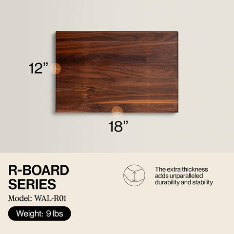 John Boos R-Board walnut edge-grain close-up showing sturdy knife-friendly surface.