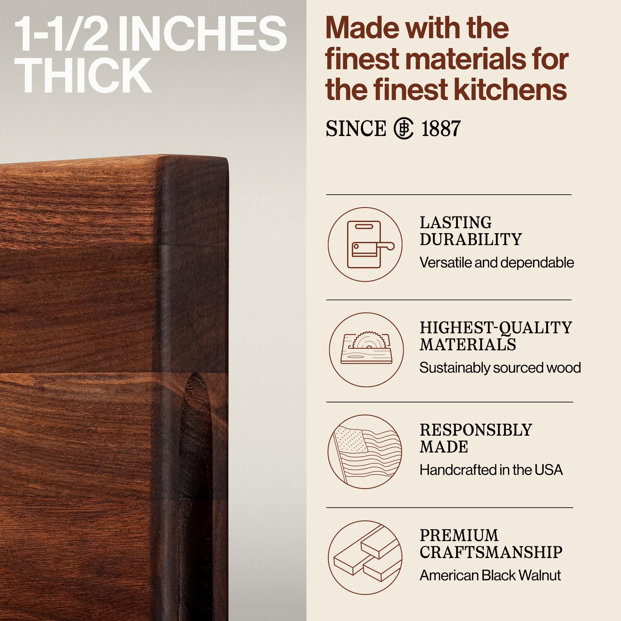 John Boos R-Board walnut reversible design for dual prep surfaces.