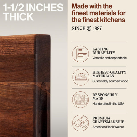 John Boos R-Board walnut reversible design for dual prep surfaces.