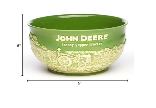 John Deere Large Popcorn Bowl highlights cream and green glaze with 8-10 cup capacity for sharing.
