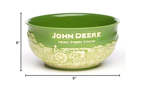 John Deere Large Popcorn Bowl highlights cream and green glaze with 8-10 cup capacity for sharing.