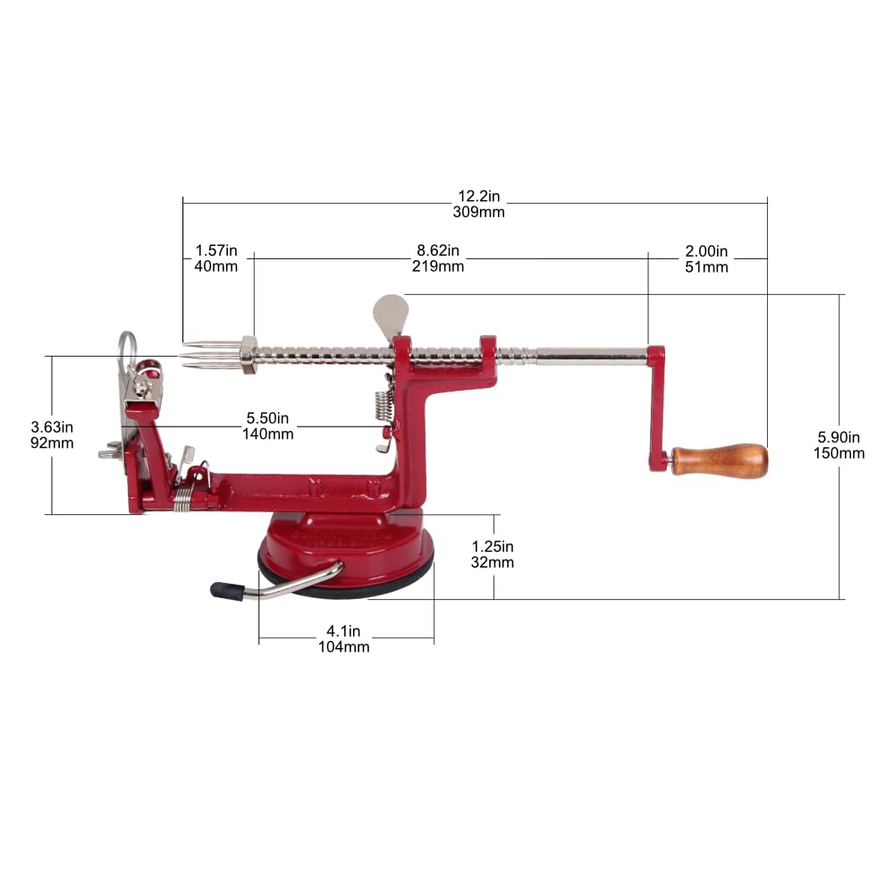 Johnny Apple Peeler coring and slicing blade creates precise 1/4 inch slices.
