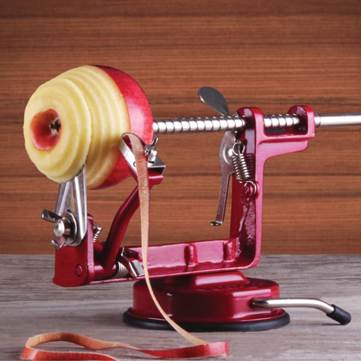 Johnny Apple Peeler easy adjustment lets you set peel thickness.