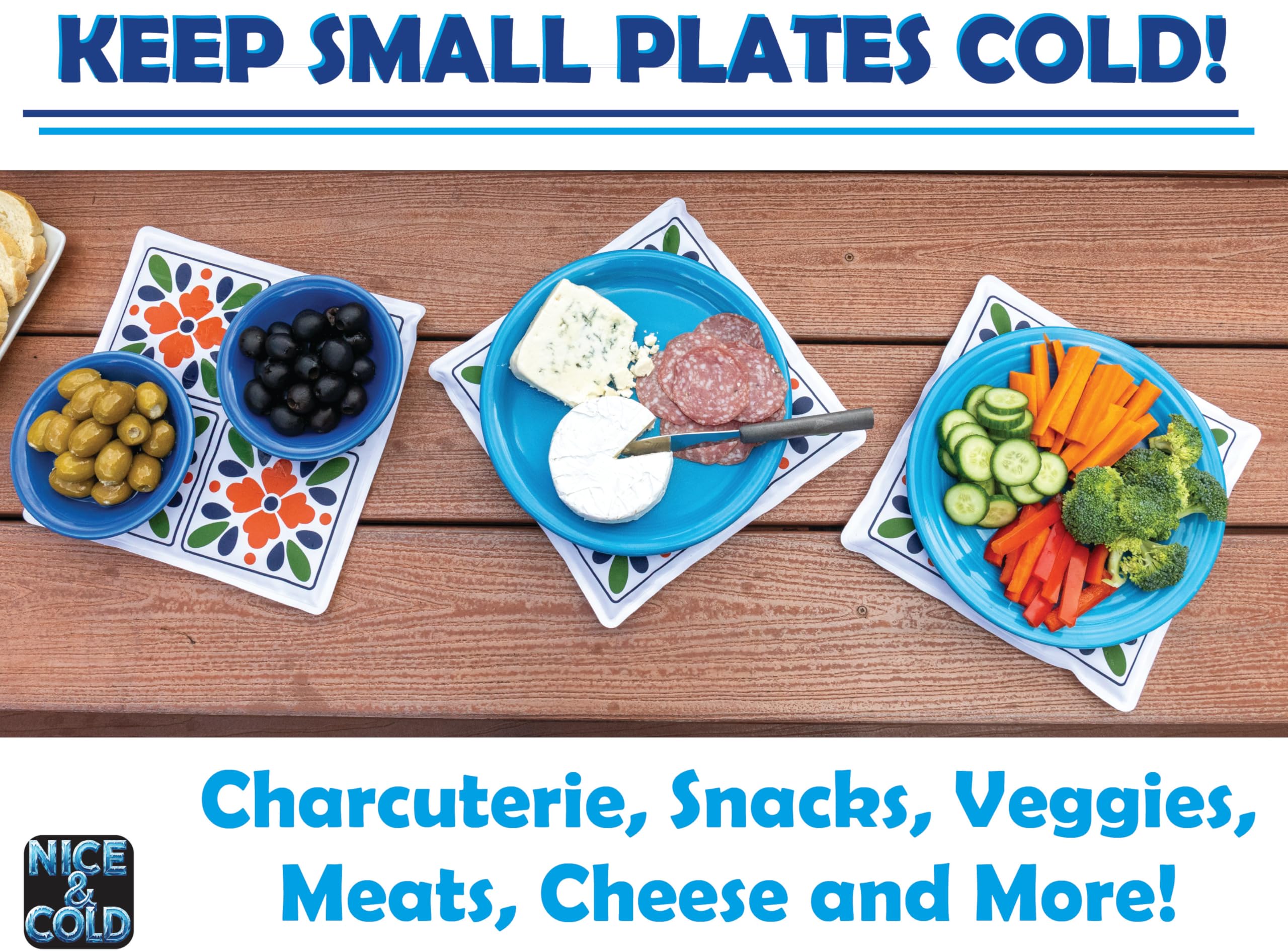 Johnny World decorative cooling mats beside charcuterie for elegant serving