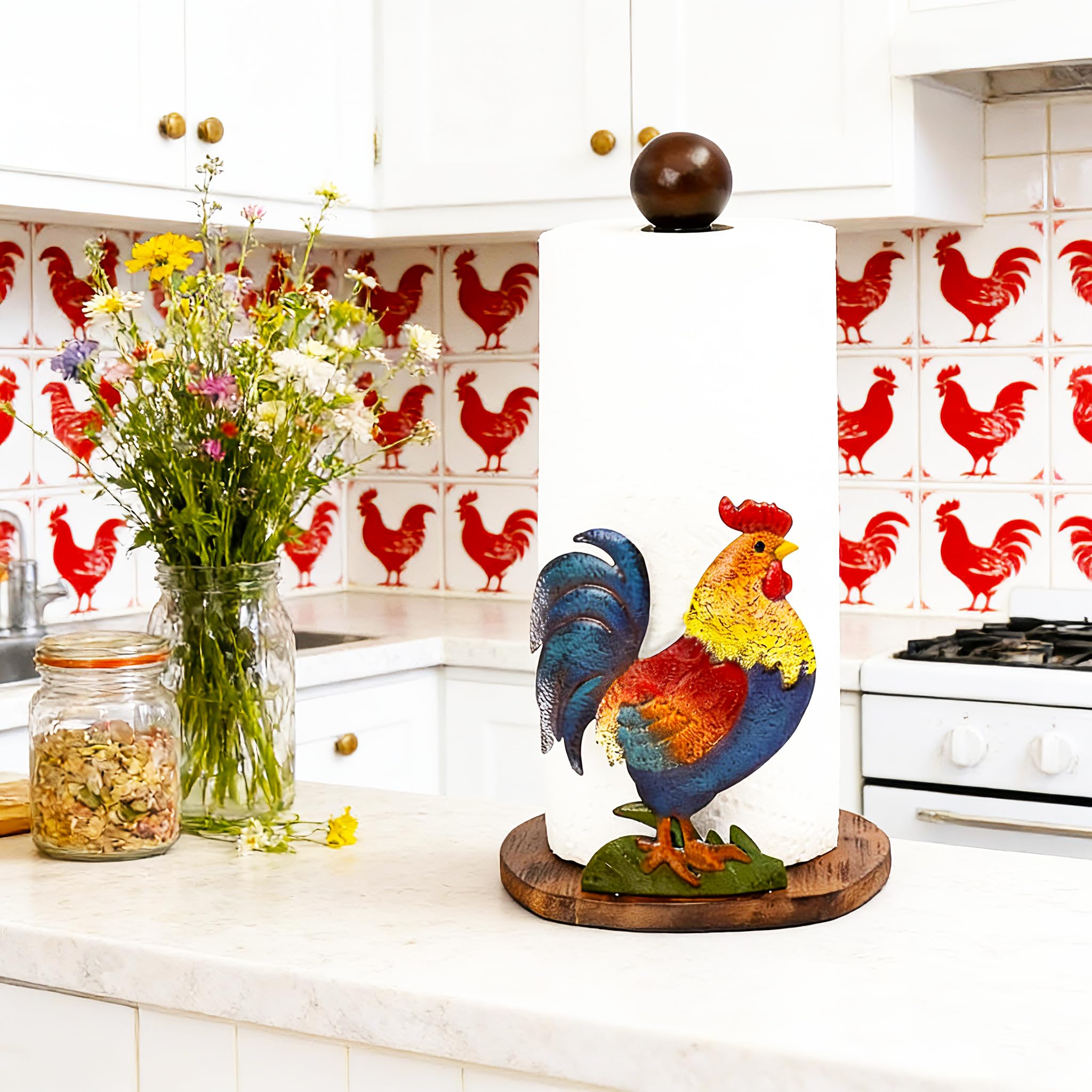 Johoxton detailed metal rooster adds durability and visual focal point to any room.