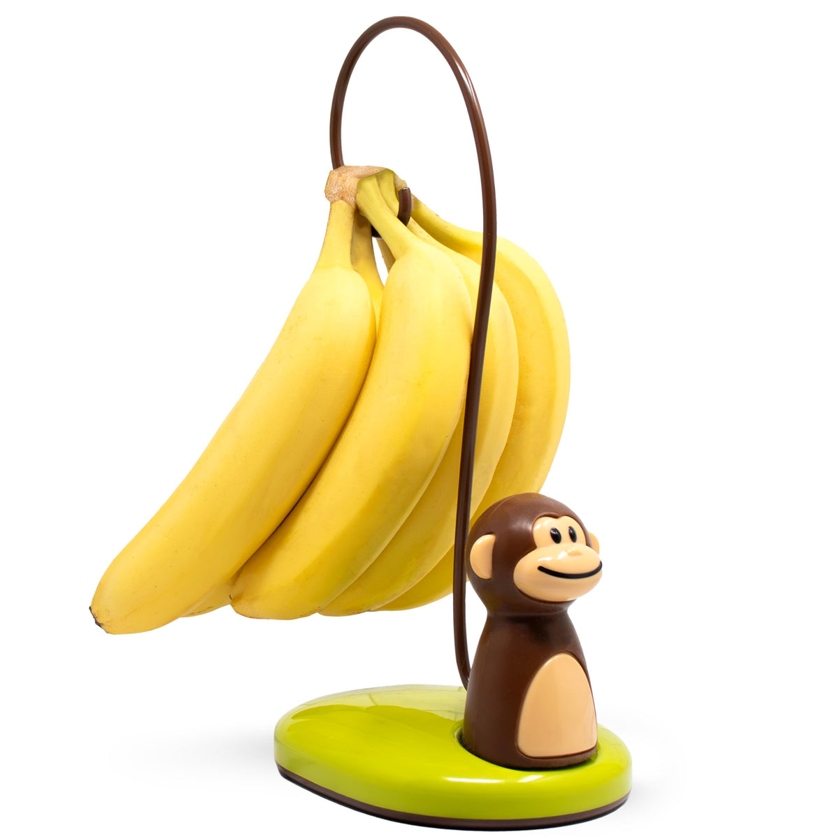 Joie Monkey Banana Tree Holder hanging to keep bananas evenly ripened.
