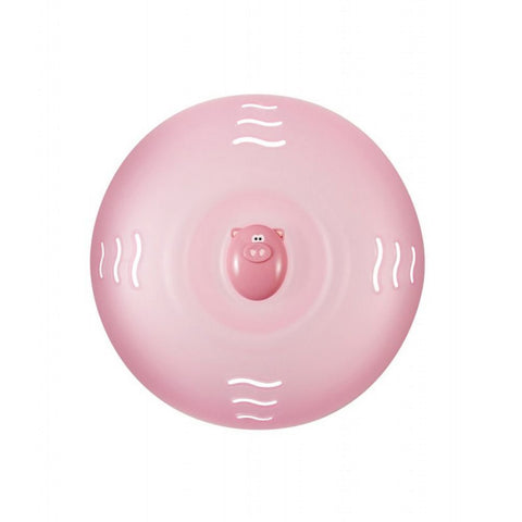 Joie Oink Pig pink cover shown from side view, keeps microwave clean