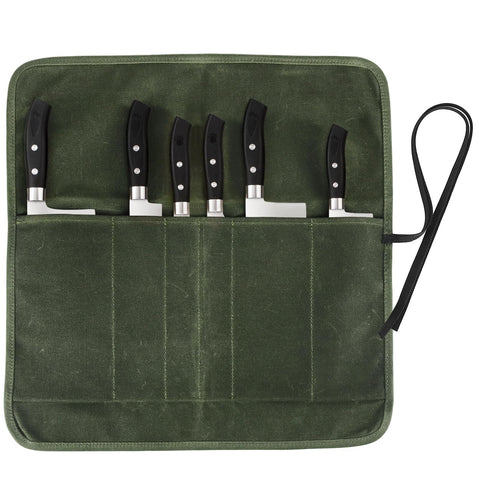 JOINDO Knife Roll Bag front view with 6-slot organization for quick access.