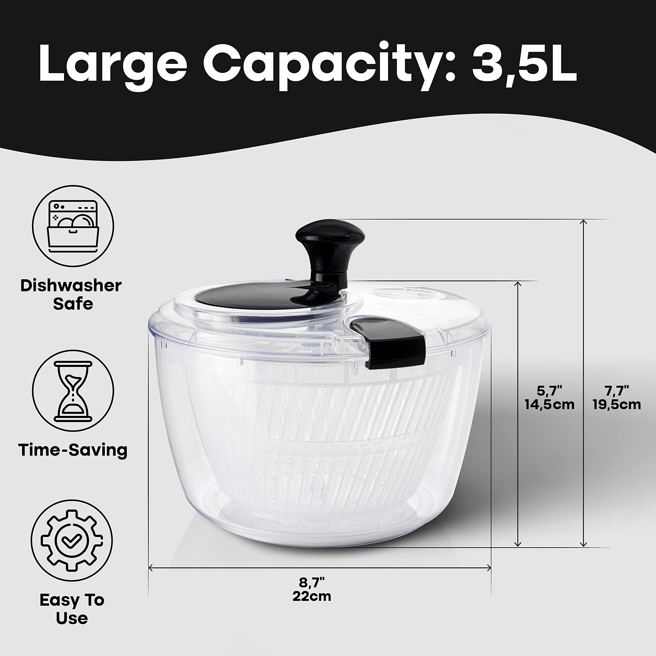Joined Salad Spinner built-in drain feature enables rinse and spin-dry in one motion.