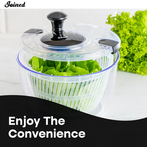 Joined Salad Spinner locking clamps help prevent splashes during operation.