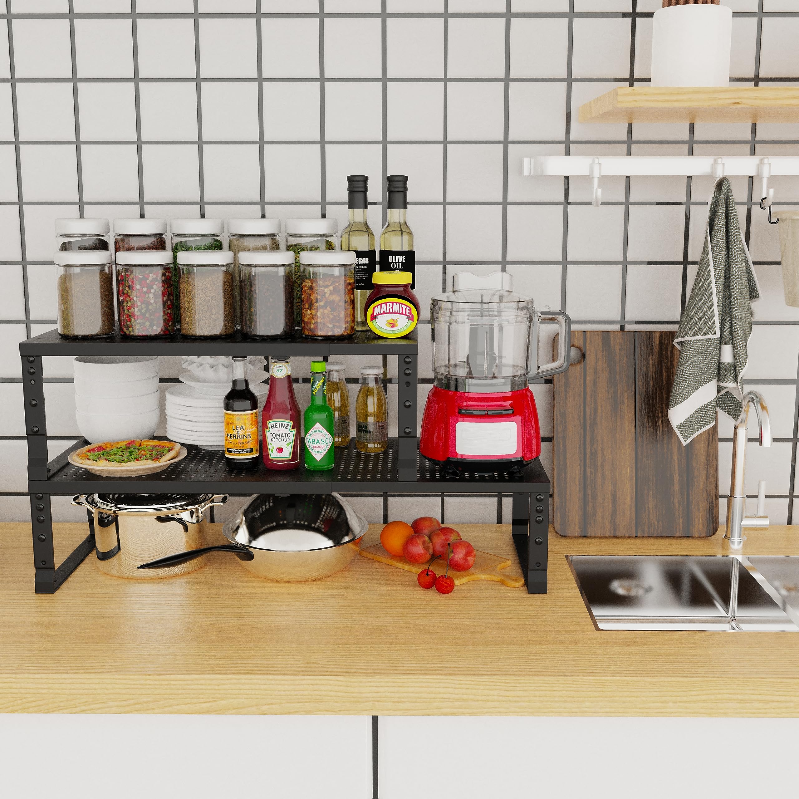 Jojocross stackable spice shelf two-tier display with jars