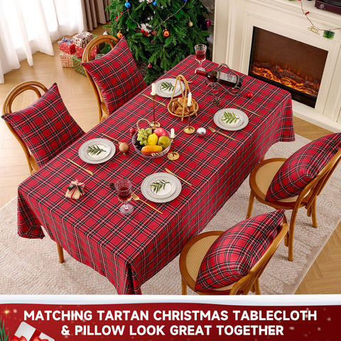JOJOGOGO red tartan plaid pattern detail enhances holiday ambiance