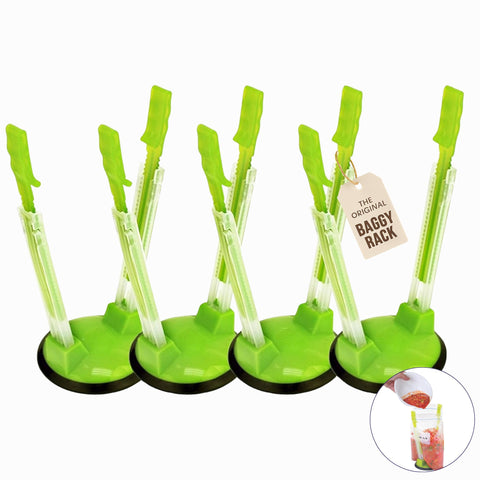Jokari adjustable baggy rack stand front view enables spill-free pouring for all bag sizes