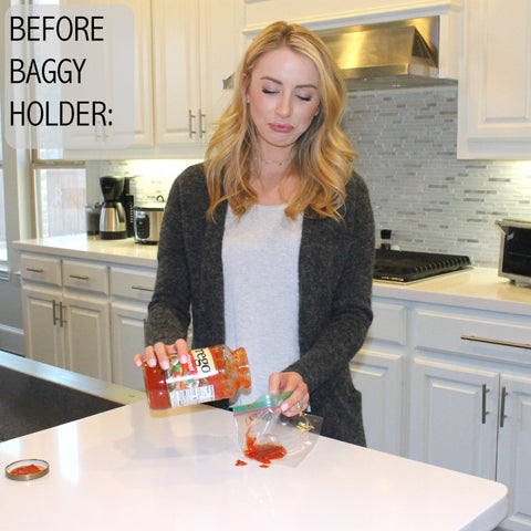 Jokari Baggy Rack Stand holds a sandwich bag open for filling