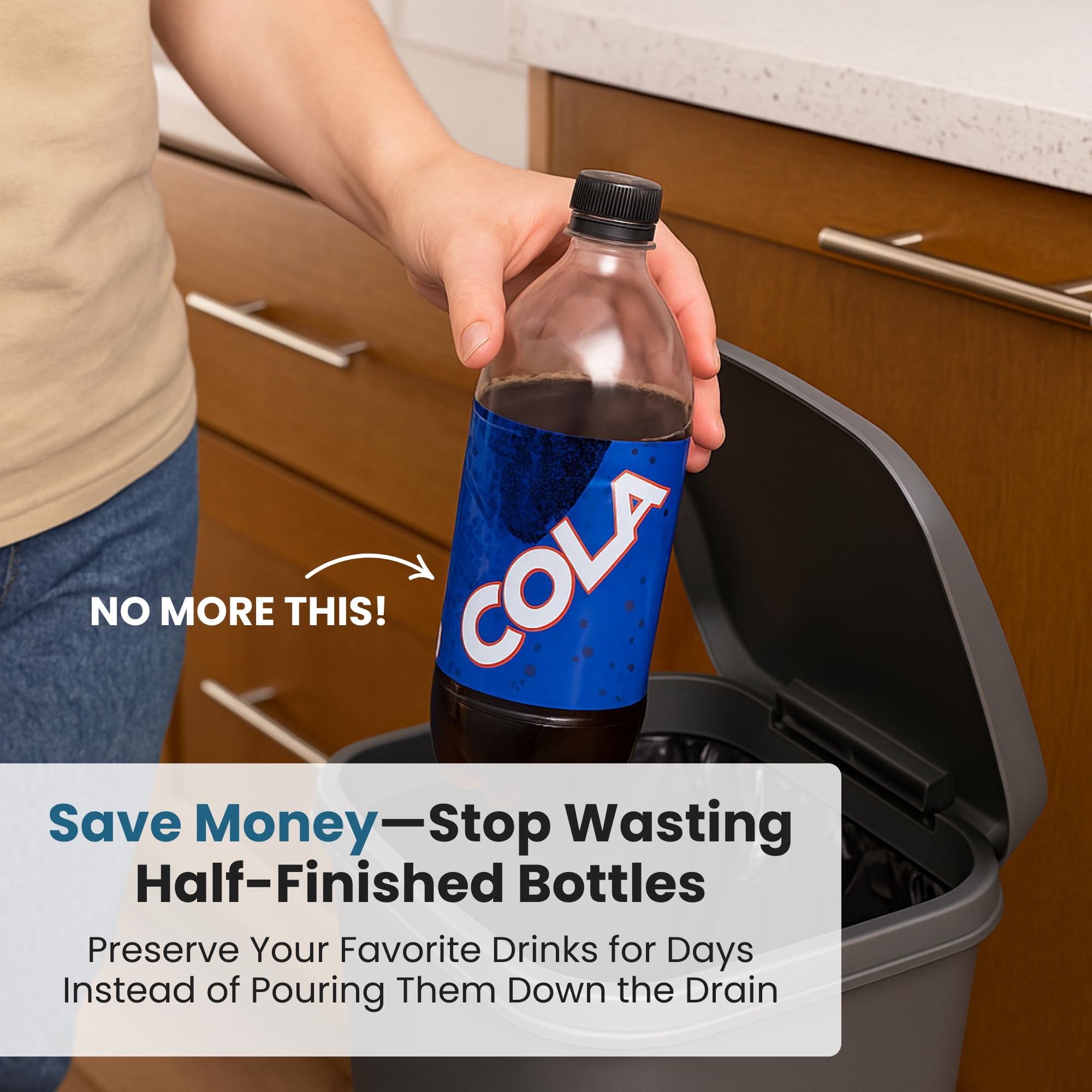 Close‑up of Jokari pump cap; reusable and dishwasher safe