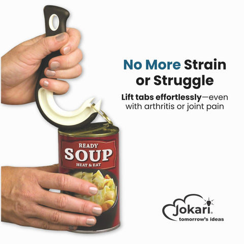 Jokari non-slip rubber grip handle offers secure control during opening.