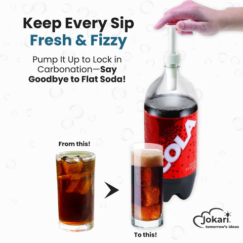 Jokari pump cap seated on a plastic bottle sealing carbonation