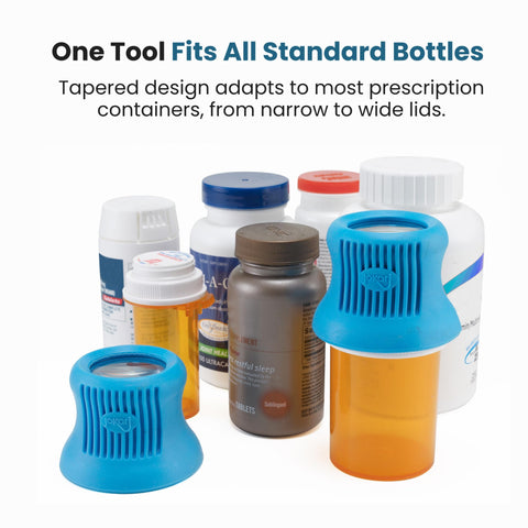 Jokari universal-fit bottle works with most standard pharmacy containers.