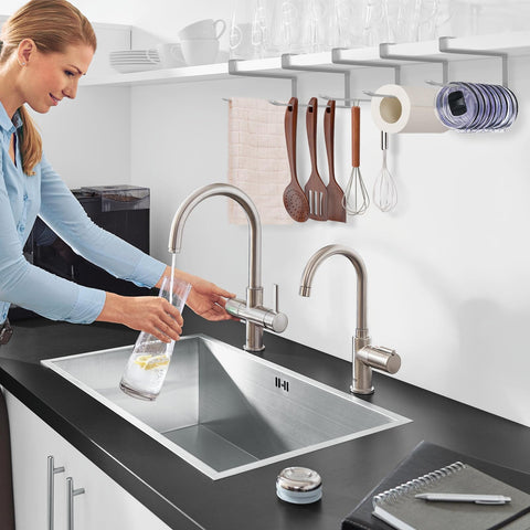 Jolensoy space-saving kitchen organization under cabinets.