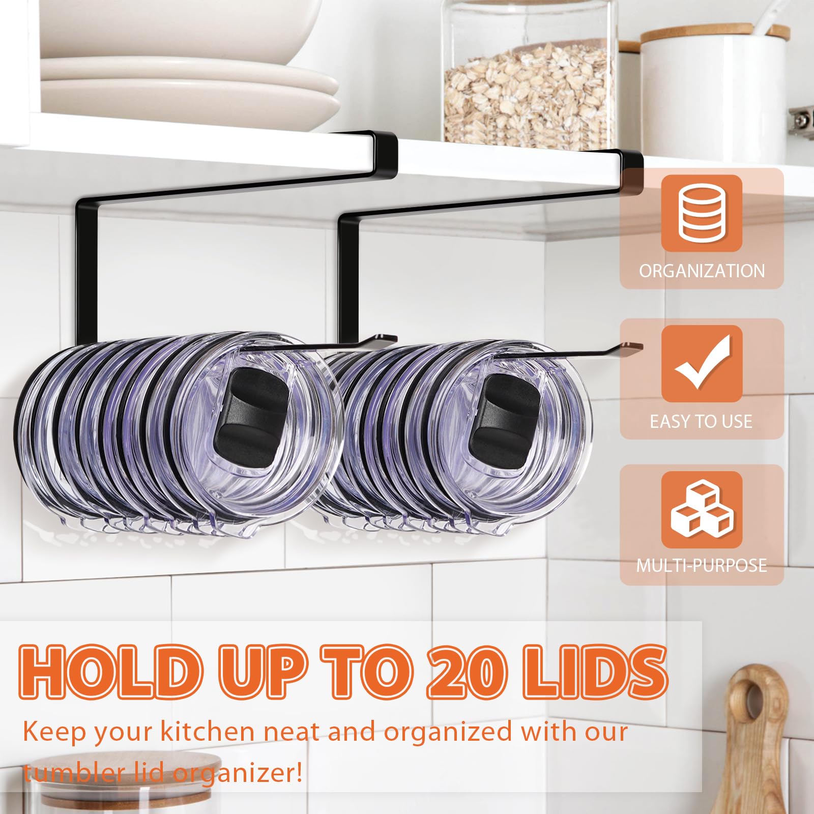 Jolensoy tumbler lid hook anti-drop design keeps lids secure and organized