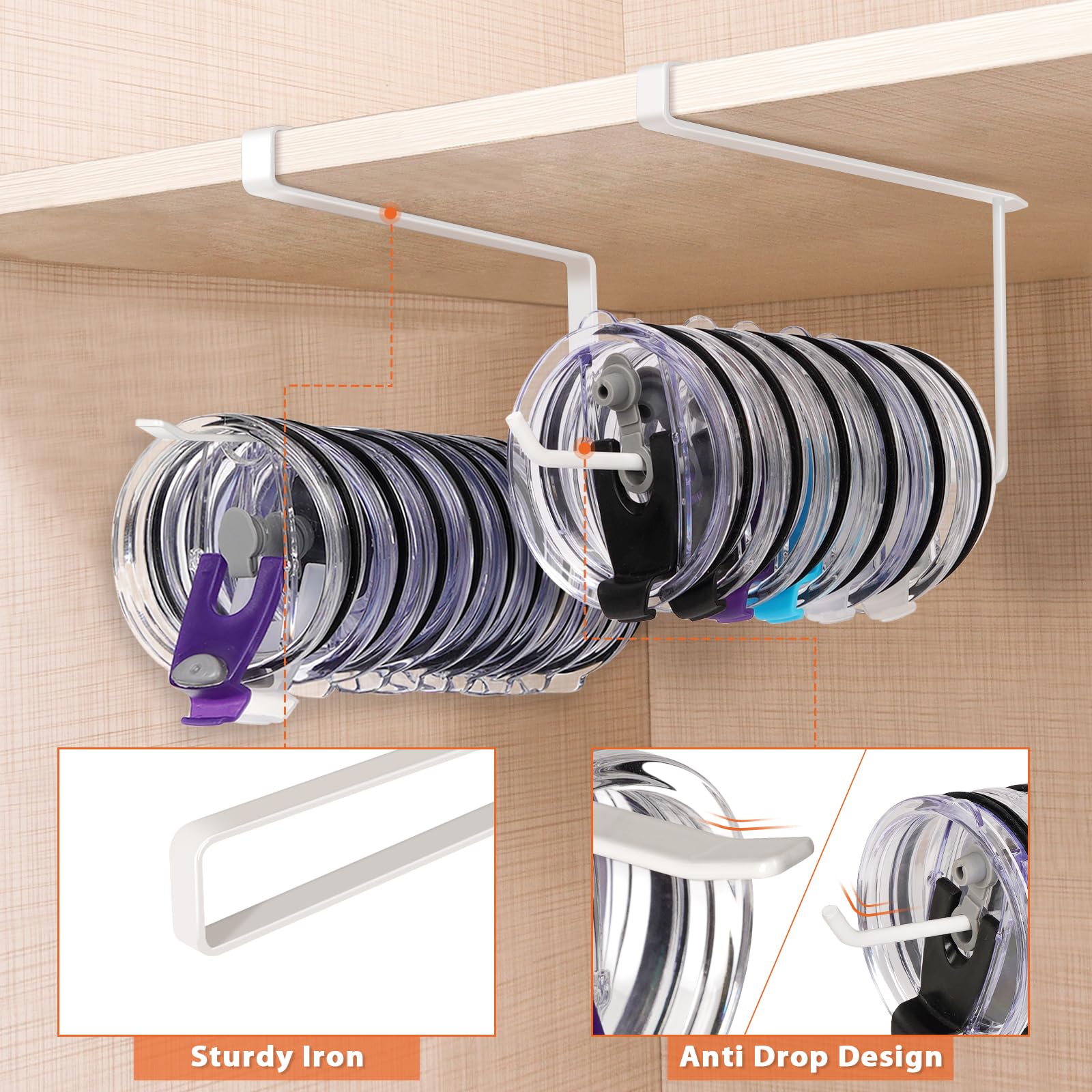 Jolensoy iron mount tumbler lid organizer offers sturdy support and rust resistance.