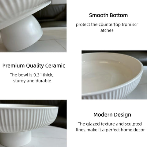Close-up of JolieJulie bowl with white glaze and black pedestal.