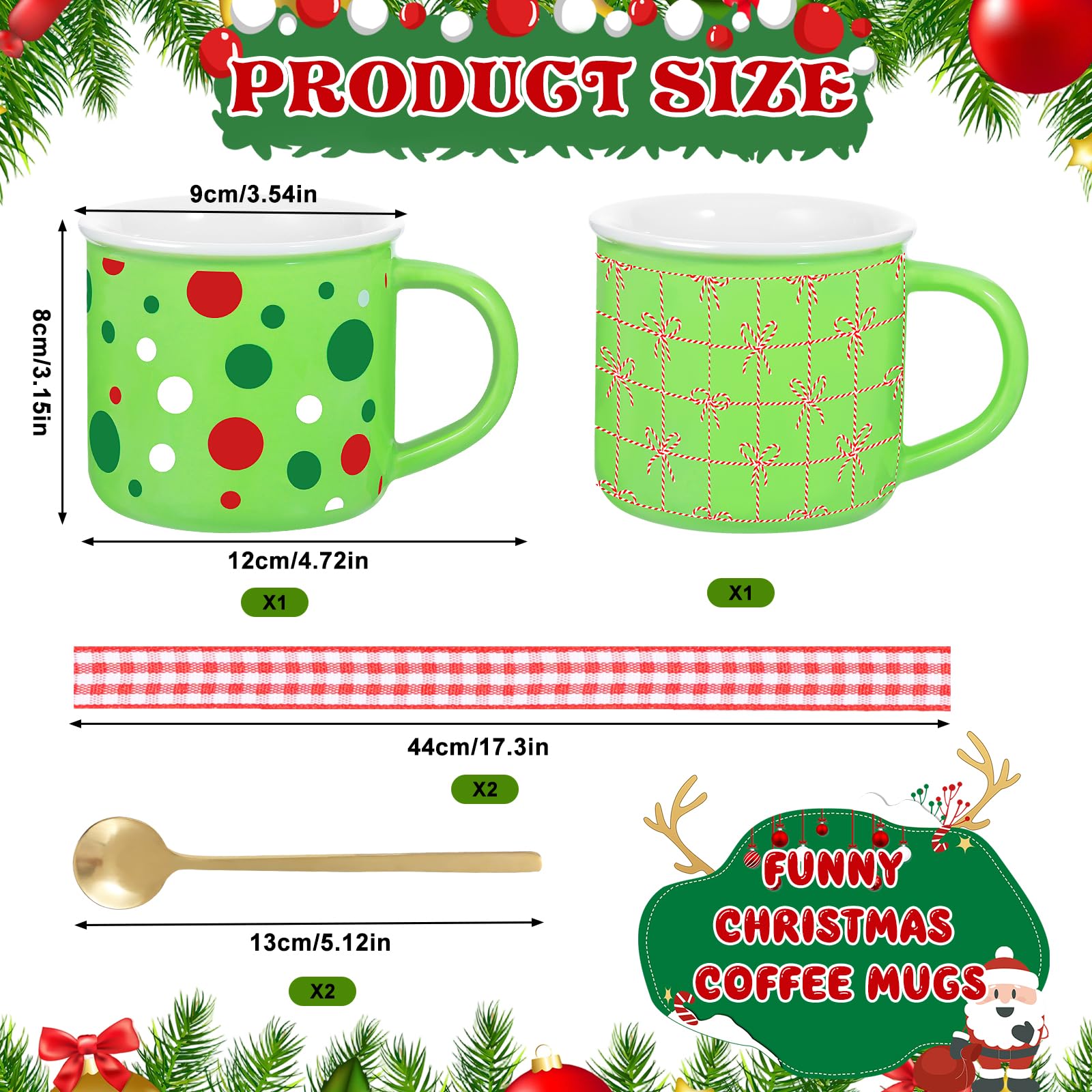 JolliKids Christmas mug spoon pair, convenient for stirring and serving at home.