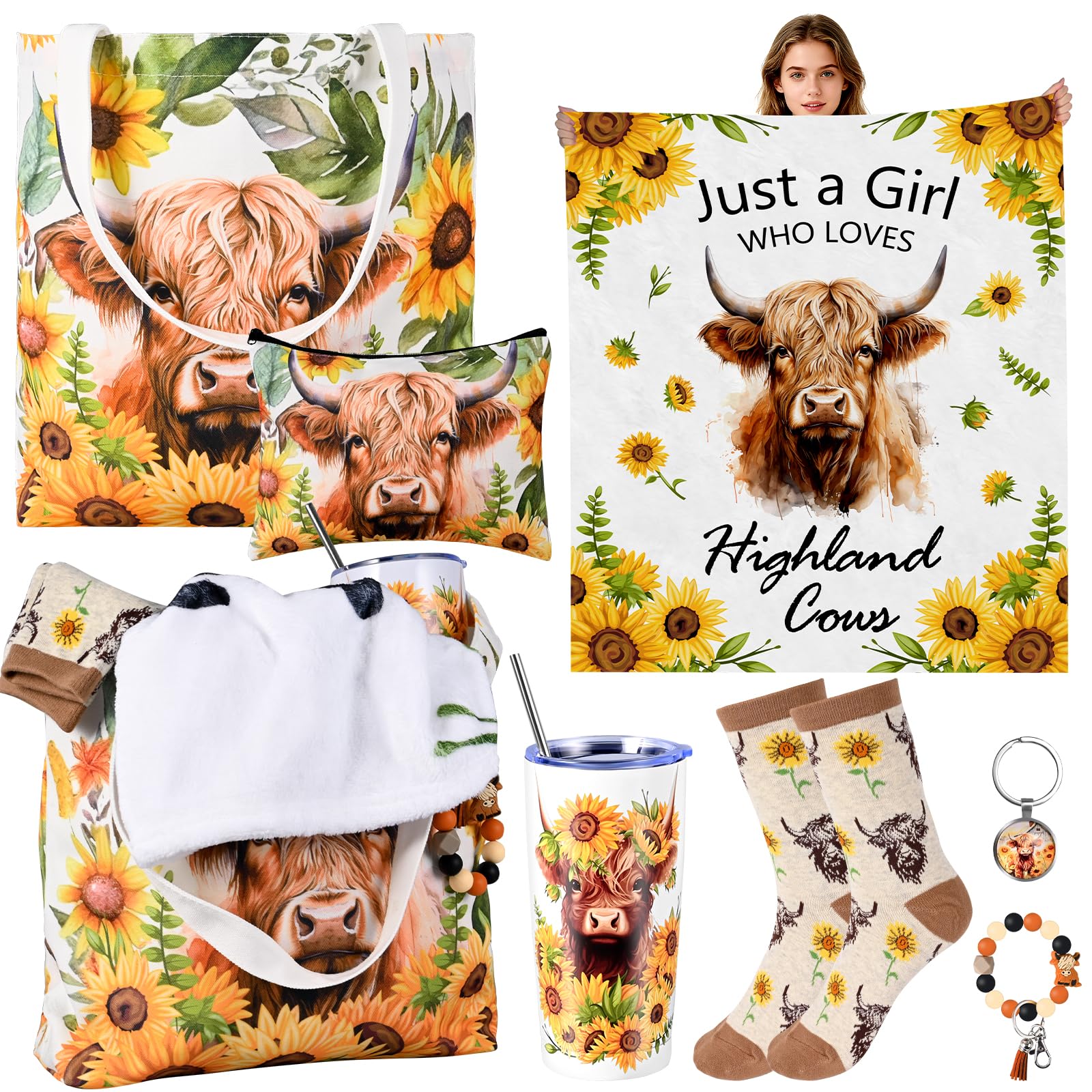 JolliKids Highland Cow blanket with sunflowers for cozy lounge moments.