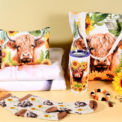 JolliKids Highland Cow cosmetic bag to organize small items.