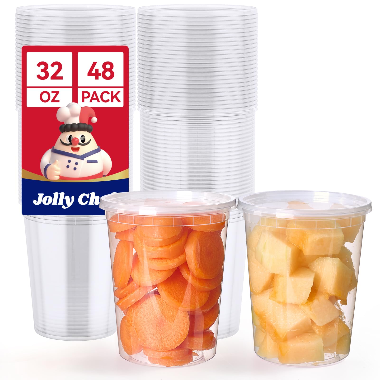 JOLLY CHEF 32oz deli containers in clear plastic for easy portioning.