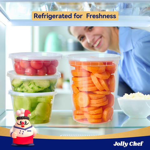 JOLLY CHEF stackable deli containers maximize pantry space.