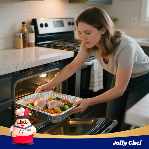 JOLLY CHEF easy-cleanup disposable pan saves time after meals.