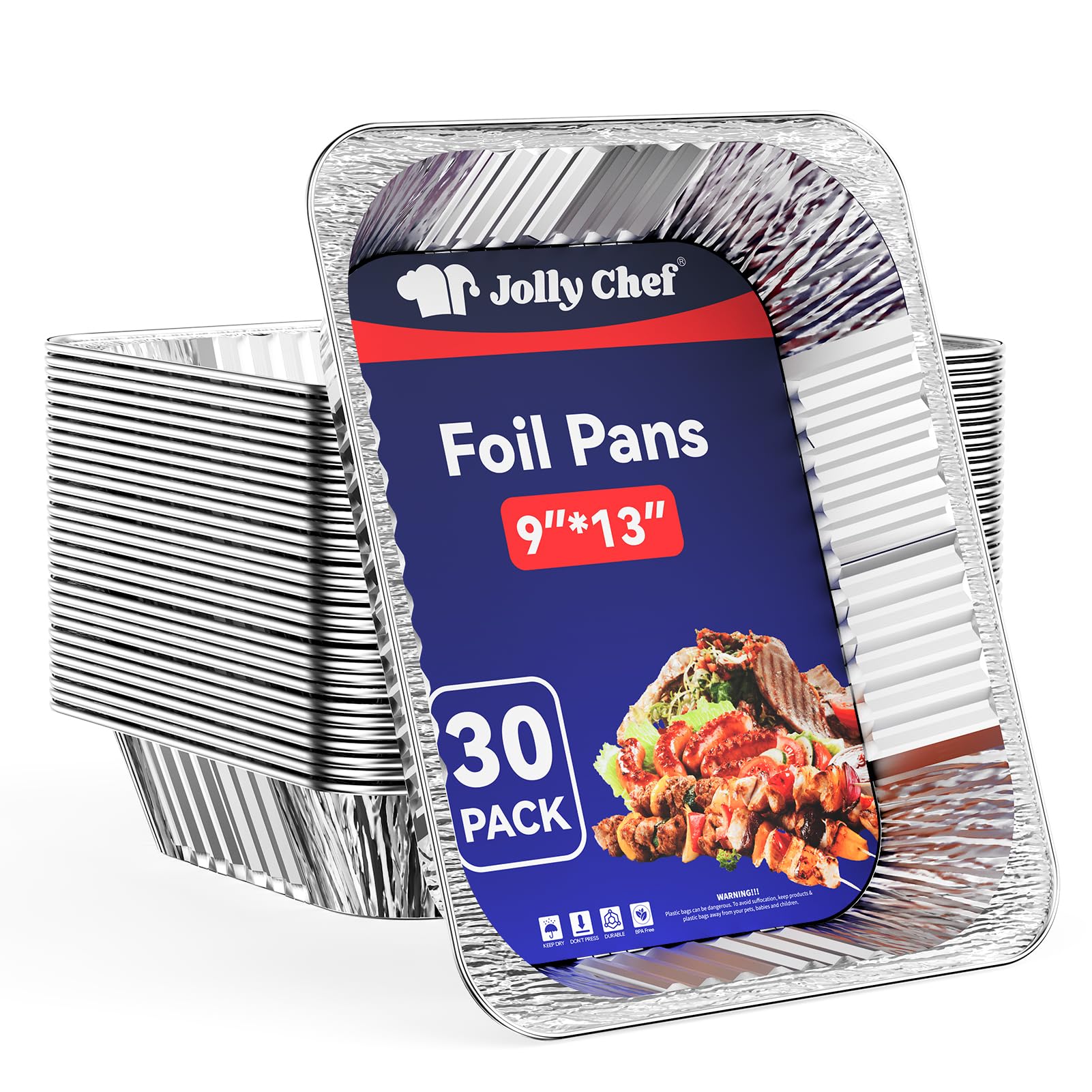 JOLLY CHEF 9x13 foil pan top view, sturdy and disposable for easy party servings.