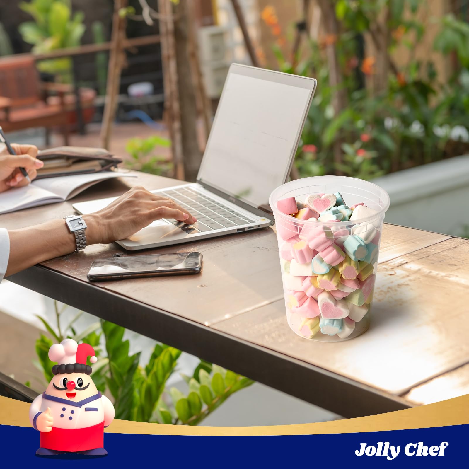 JOLLY CHEF freezer-safe container ideal for storing leftovers.